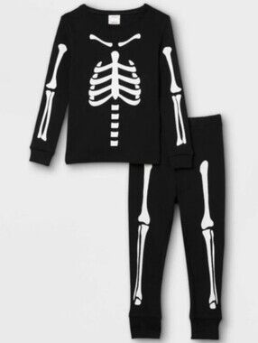 Kids Black Skeleton Costume Pajama Set Sz 8